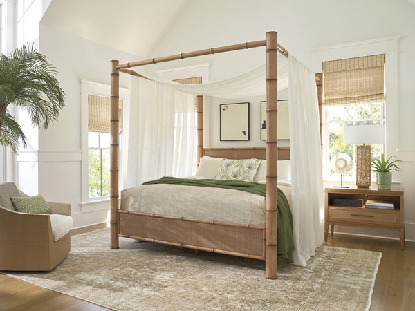 Lexington Tommy Bahama Home Islandia Canopy Bed - Elegant West Indies Design With Woven Rattan, Burnished Brass Accents, Relax In Style Sunwashed  579-174c