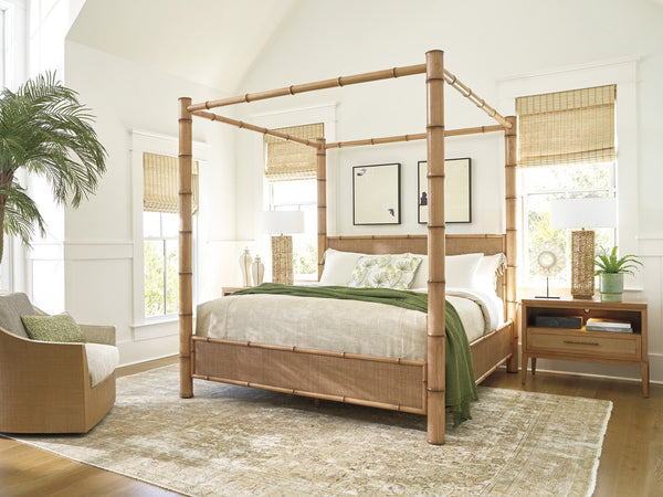 Lexington Tommy Bahama Home Wynwood Open Nightstand With Led Lighting, Soft-close Drawer & Woven Raffia - Coastal Elegance Sunwashed  579-623