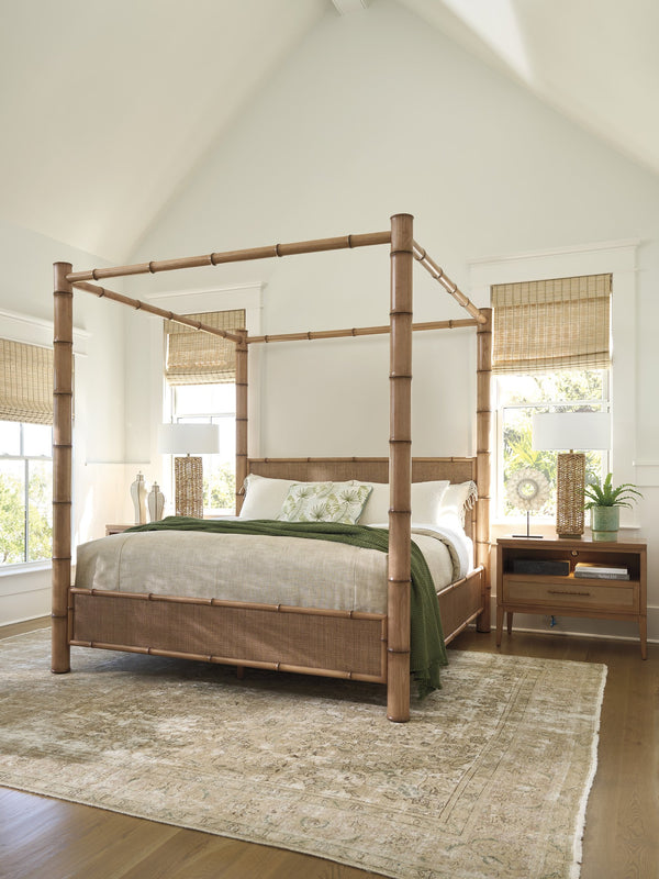 Lexington Tommy Bahama Home Wynwood Open Nightstand With Led Lighting, Soft-close Drawer & Woven Raffia - Coastal Elegance Sunwashed  579-623