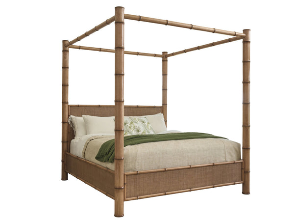 Lexington Tommy Bahama Home Islandia Canopy Bed - Elegant West Indies Design With Woven Rattan, Burnished Brass Accents, Relax In Style Sunwashed  579-175c