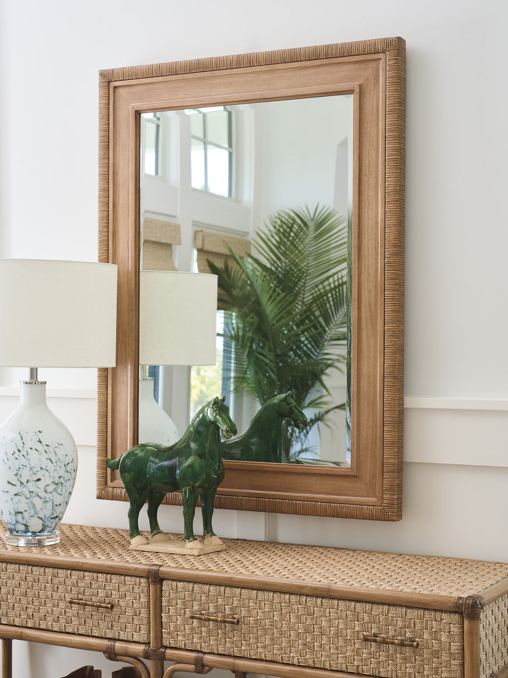 Lexington Tommy Bahama Home Illusions Coastal-inspired Rectangular Mirror With Beveled Plate And Split Rattan Frame Elegance Sunwashed  579-205