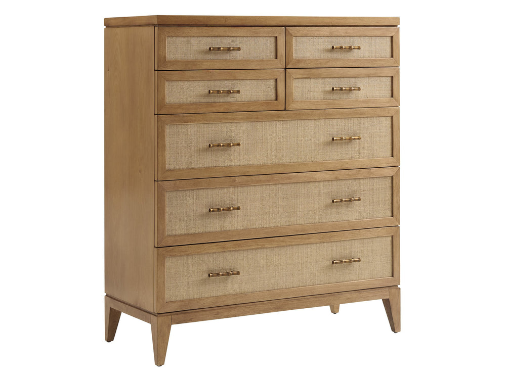 Lexington Tommy Bahama Home Seagrove Chest - Elegant Seven-drawer Design With Woven Raffia And Burnished Brass Accents For Style Sunwashed  579-307