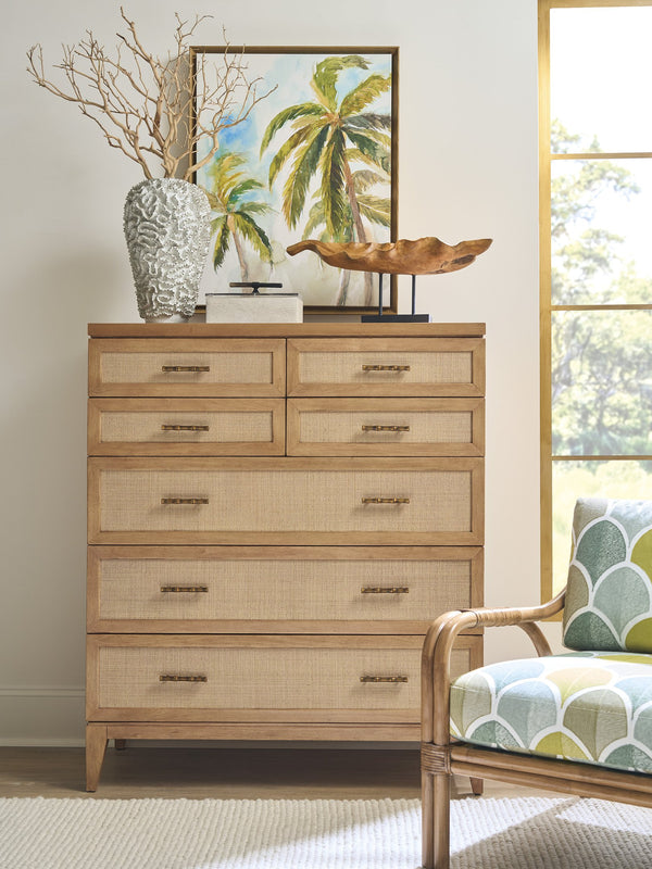 Lexington Tommy Bahama Home Seagrove Chest - Elegant Seven-drawer Design With Woven Raffia And Burnished Brass Accents For Style Sunwashed  579-307