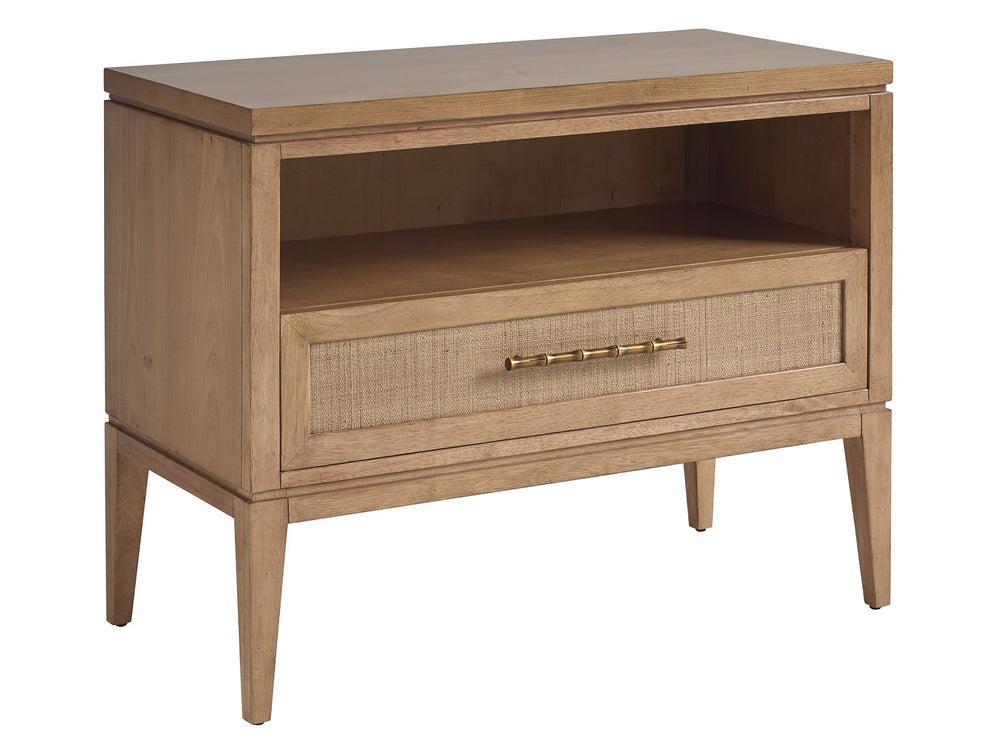 Lexington Tommy Bahama Home Wynwood Open Nightstand With Led Lighting, Soft-close Drawer & Woven Raffia - Coastal Elegance Sunwashed  579-623
