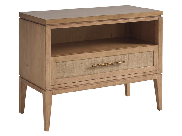 Lexington Tommy Bahama Home Wynwood Open Nightstand With Led Lighting, Soft-close Drawer & Woven Raffia - Coastal Elegance Sunwashed  579-623