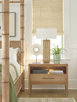 Lexington Tommy Bahama Home Wynwood Open Nightstand With Led Lighting, Soft-close Drawer & Woven Raffia - Coastal Elegance Sunwashed  579-623