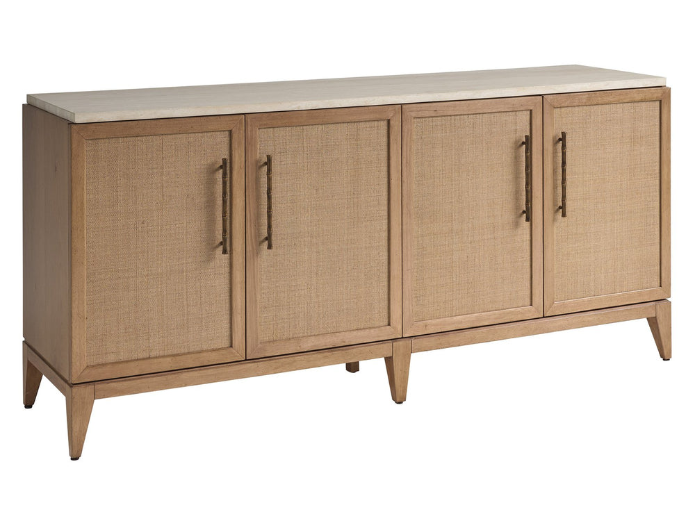 Lexington Tommy Bahama Home Biscayne Coastal Buffet - Elegant Driftwood Design With Raffia Fronts, Soft-close Drawers & Travertine Top Sunwashed  579-852