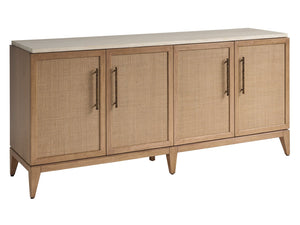 Lexington Tommy Bahama Home Biscayne Coastal Buffet - Elegant Driftwood Design With Raffia Fronts, Soft-close Drawers & Travertine Top Sunwashed  579-852