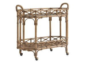 Lexington Tommy Bahama Home Nautilus Bar Cart - Elegant Driftwood Design With Leather-wrapped Rattan & Tempered Glass Surface Sunwashed  579-862c