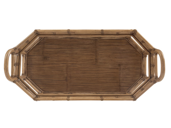 Lexington Tommy Bahama Home Nautilus Bar Cart - Elegant Driftwood Design With Leather-wrapped Rattan & Tempered Glass Surface Sunwashed  579-862c