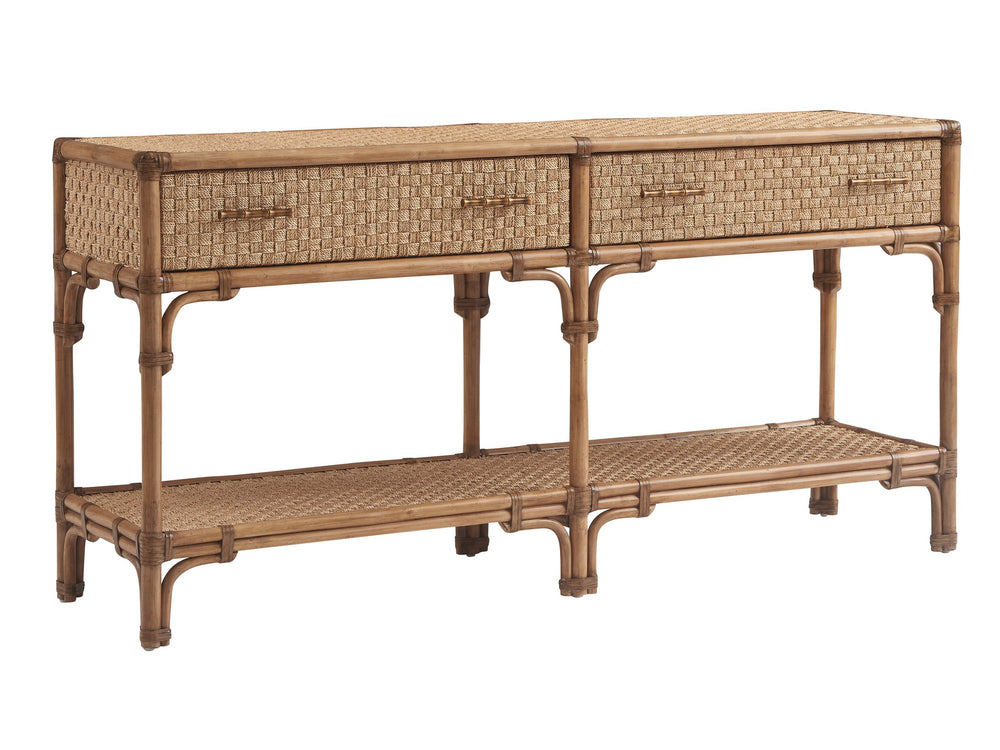 Lexington Tommy Bahama Home Sailfish Point Sideboard - Coastal-inspired Elegance With Woven Abaca And Leather-wrapped Rattan Design Sunwashed  579-869