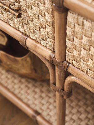 Lexington Tommy Bahama Home Sailfish Point Sideboard - Coastal-inspired Elegance With Woven Abaca And Leather-wrapped Rattan Design Sunwashed  579-869