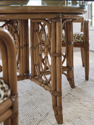 Lexington Tommy Bahama Home Emerald Bay Dining Table - Elegant Coastal Design With Woven Raffia, Driftwood Finish & Glass Top Sunwashed  579-875-60c