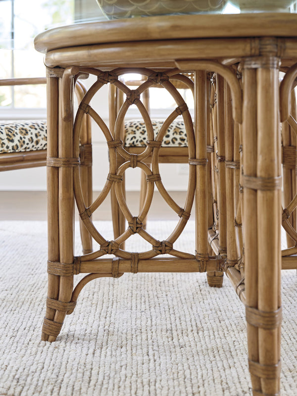 Lexington Tommy Bahama Home Emerald Bay Dining Table - Elegant Coastal Design With Woven Raffia, Driftwood Finish & Glass Top Sunwashed  579-875-60c