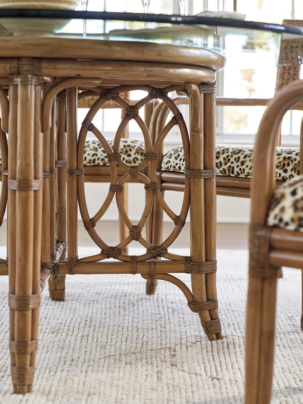 Lexington Tommy Bahama Home Emerald Bay Dining Table - Elegant Coastal Design With Woven Raffia, Driftwood Finish & Glass Top Sunwashed  579-875-60c