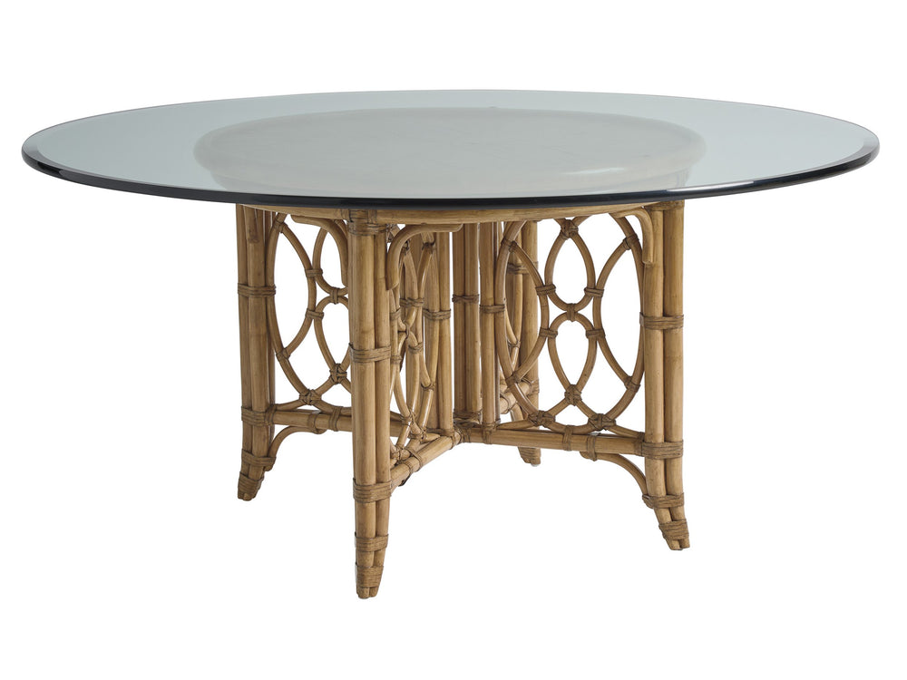 Lexington Tommy Bahama Home Emerald Bay Dining Table - Elegant Coastal Design With Woven Raffia, Driftwood Finish & Glass Top Sunwashed  579-875-54c