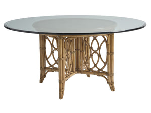 Lexington Tommy Bahama Home Emerald Bay Dining Table - Elegant Coastal Design With Woven Raffia, Driftwood Finish & Glass Top Sunwashed  579-875-54c