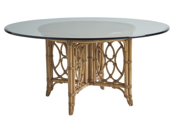 Lexington Tommy Bahama Home Emerald Bay Dining Table - Elegant Coastal Design With Woven Raffia, Driftwood Finish & Glass Top Sunwashed  579-875-54c