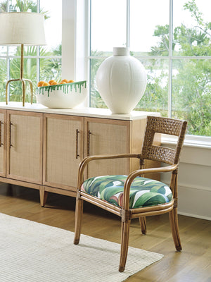 Lexington Tommy Bahama Home Biscayne Coastal Buffet - Elegant Driftwood Design With Raffia Fronts, Soft-close Drawers & Travertine Top Sunwashed  579-852