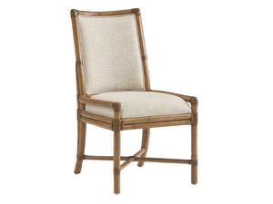 Lexington Tommy Bahama Home Oceanside Coastal Rattan Side Chair - Elegant Driftwood Design With Woven Raffia & Soft Upholstery Sunwashed  579-882-01