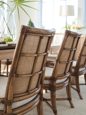 Lexington Tommy Bahama Home Oceanside Coastal Rattan Side Chair - Elegant Driftwood Design With Woven Raffia & Soft Upholstery Sunwashed  579-882-01