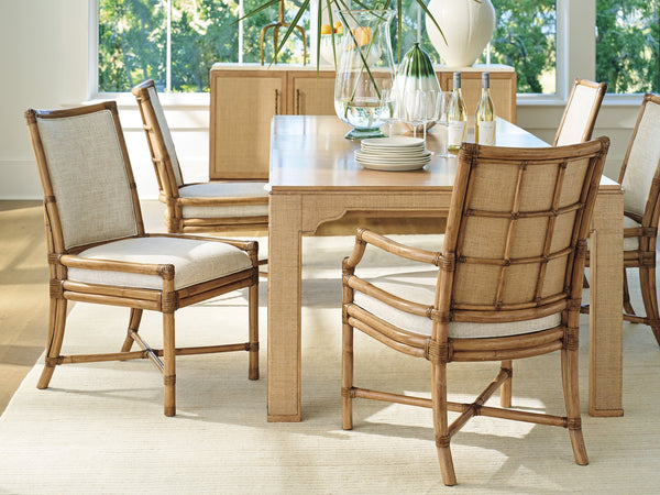 Lexington Tommy Bahama Home Oceanside Coastal Rattan Side Chair - Elegant Driftwood Design With Woven Raffia & Soft Upholstery Sunwashed  579-882-01