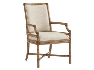 Lexington Tommy Bahama Home Oceanside Rattan Arm Chair - Coastal Elegance With Leather-wrapped Frame And Woven Raffia Detail Sunwashed  579-883-01