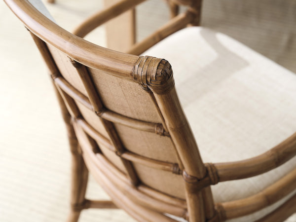 Lexington Tommy Bahama Home Oceanside Rattan Arm Chair - Coastal Elegance With Leather-wrapped Frame And Woven Raffia Detail Sunwashed  579-883-01
