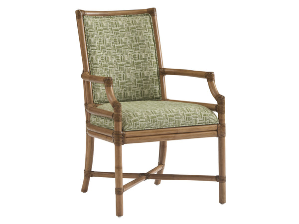Lexington Tommy Bahama Home Oceanside Rattan Arm Chair - Coastal Elegance With Leather-wrapped Frame And Woven Raffia Detail Sunwashed  579-883-40