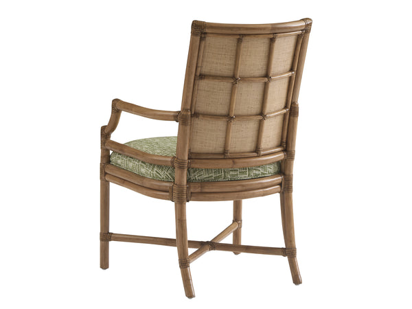 Lexington Tommy Bahama Home Oceanside Rattan Arm Chair - Coastal Elegance With Leather-wrapped Frame And Woven Raffia Detail Sunwashed  579-883-40