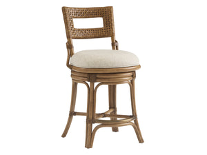Lexington Tommy Bahama Home Bay Harbour Swivel Counter Stool - Elegant Leather-wrapped Rattan Frame With Memory Seat Design Sunwashed  579-895-01