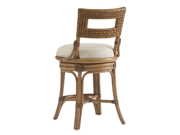 Lexington Tommy Bahama Home Bay Harbour Swivel Counter Stool - Elegant Leather-wrapped Rattan Frame With Memory Seat Design Sunwashed  579-895-01