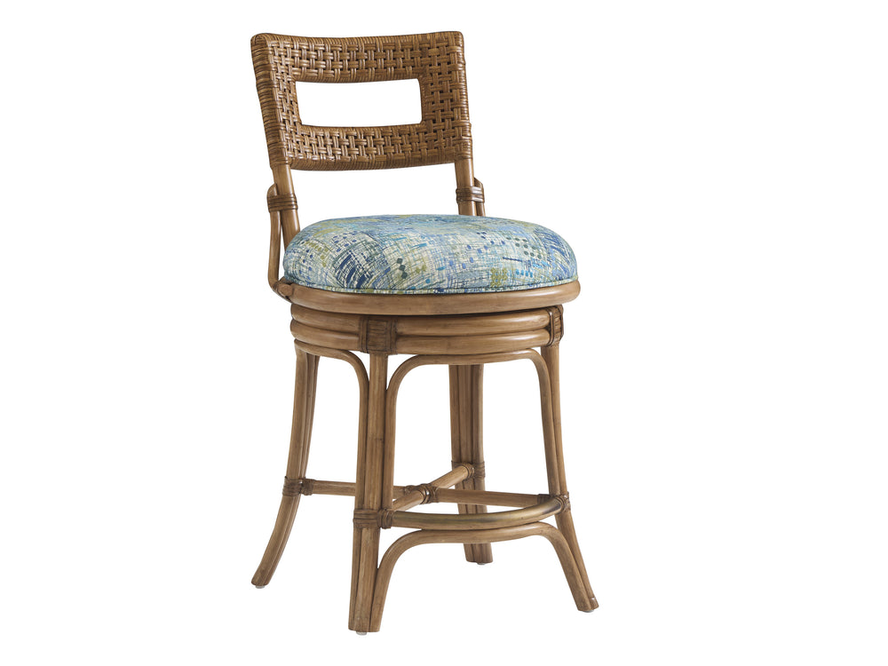 Lexington Tommy Bahama Home Bay Harbour Swivel Counter Stool - Elegant Leather-wrapped Rattan Frame With Memory Seat Design Sunwashed  579-895-41