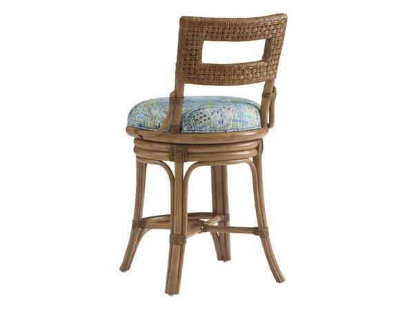 Lexington Tommy Bahama Home Bay Harbour Swivel Counter Stool - Elegant Leather-wrapped Rattan Frame With Memory Seat Design Sunwashed  579-895-41