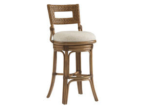 Lexington Tommy Bahama Home Bay Harbour Swivel Counter Stool - Elegant Leather-wrapped Rattan Frame With Memory Seat Design Sunwashed  579-896-01