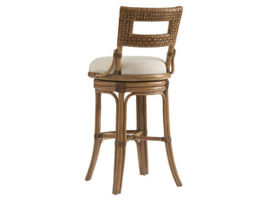 Lexington Tommy Bahama Home Bay Harbour Swivel Counter Stool - Elegant Leather-wrapped Rattan Frame With Memory Seat Design Sunwashed  579-896-01