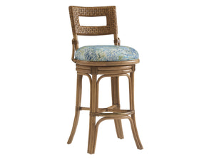 Lexington Tommy Bahama Home Bay Harbour Swivel Counter Stool - Elegant Leather-wrapped Rattan Frame With Memory Seat Design Sunwashed  579-896-40