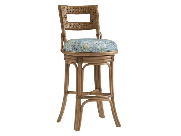 Lexington Tommy Bahama Home Bay Harbour Swivel Counter Stool - Elegant Leather-wrapped Rattan Frame With Memory Seat Design Sunwashed  579-896-40