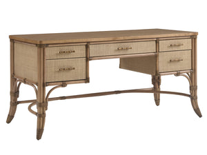 Lexington Tommy Bahama Home Sunny Isles Writing Desk: Coastal Elegance With Raffia Clad Drawers And Leather-wrapped Accents Sunwashed  579-933