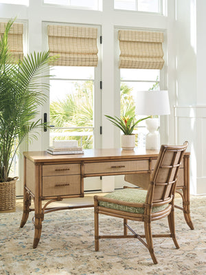 Lexington Tommy Bahama Home Sunny Isles Writing Desk: Coastal Elegance With Raffia Clad Drawers And Leather-wrapped Accents Sunwashed  579-933