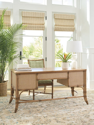 Lexington Tommy Bahama Home Sunny Isles Writing Desk: Coastal Elegance With Raffia Clad Drawers And Leather-wrapped Accents Sunwashed  579-933