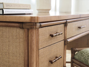 Lexington Tommy Bahama Home Sunny Isles Writing Desk: Coastal Elegance With Raffia Clad Drawers And Leather-wrapped Accents Sunwashed  579-933