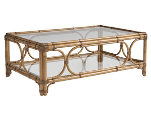 Lexington Tommy Bahama Home Deering Bay Rectangular Cocktail Table - Coastal Elegance With Tempered Glass And Rattan Design Sunwashed  579-945c