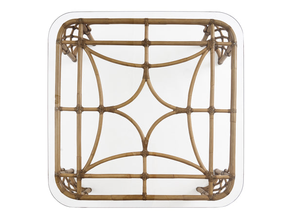 Lexington Tommy Bahama Home Coral Reef Cocktail Table: Elegant Driftwood Design With Leather-wrapped Rattan & Glass Top Sunwashed  579-949c