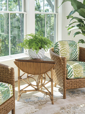 Lexington Tommy Bahama Home Palm Island Coastal-inspired Drop-leaf Accent Table With Woven Raffia And Elegant Brass Hardware Sunwashed  579-955