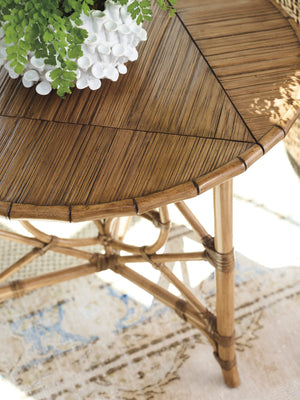 Lexington Tommy Bahama Home Palm Island Coastal-inspired Drop-leaf Accent Table With Woven Raffia And Elegant Brass Hardware Sunwashed  579-955