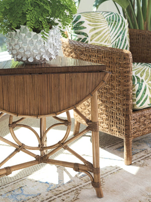 Lexington Tommy Bahama Home Palm Island Coastal-inspired Drop-leaf Accent Table With Woven Raffia And Elegant Brass Hardware Sunwashed  579-955