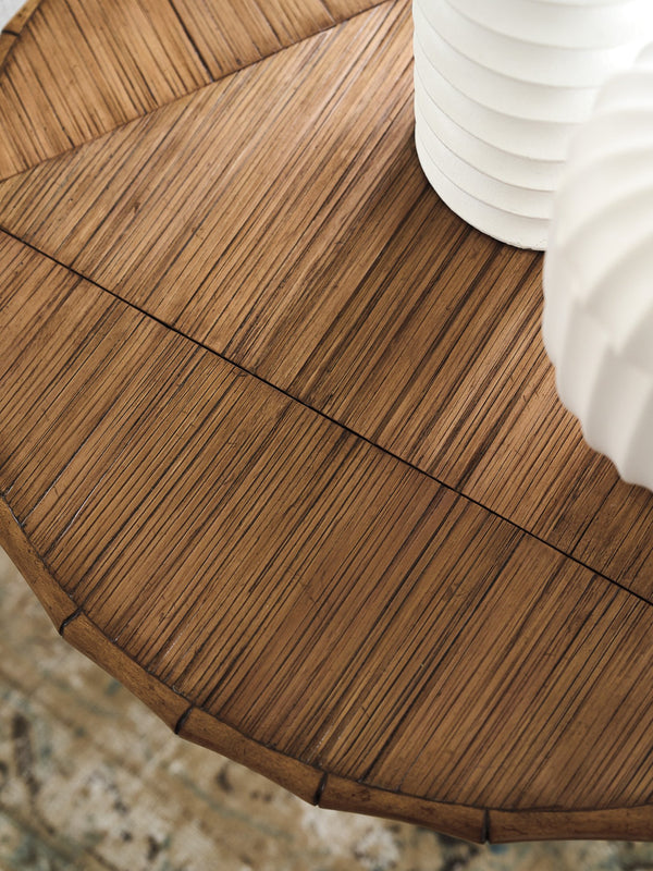 Lexington Tommy Bahama Home Palm Island Coastal-inspired Drop-leaf Accent Table With Woven Raffia And Elegant Brass Hardware Sunwashed  579-955