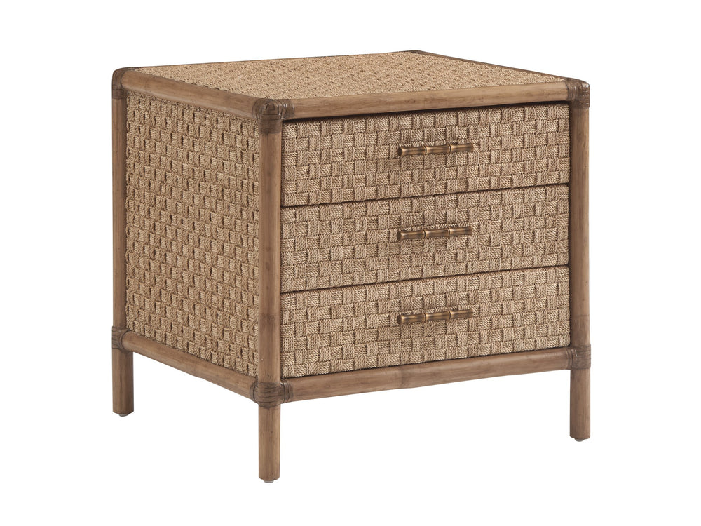 Lexington Tommy Bahama Home Coral Reef End Table With Woven Abaca, Soft-close Drawers, And Leather-wrapped Rattan Frame Sunwashed  579-959