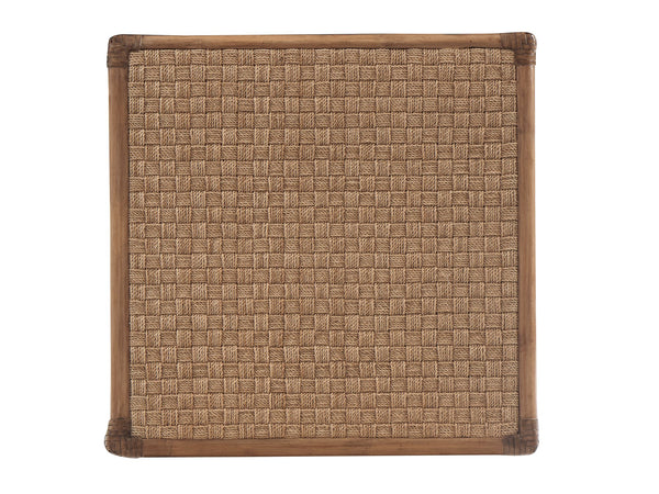 Lexington Tommy Bahama Home Coral Reef End Table With Woven Abaca, Soft-close Drawers, And Leather-wrapped Rattan Frame Sunwashed  579-959